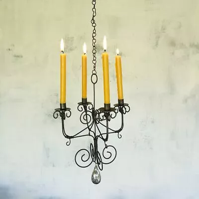 Rustic Mini Hanging Chandelier Taper Candle Holder Small Wire Rust Metal • £32