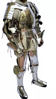 Medieval Knight Crusader Full Steel Suit Of Armor Wearable Costume LARP Armor • $438.99