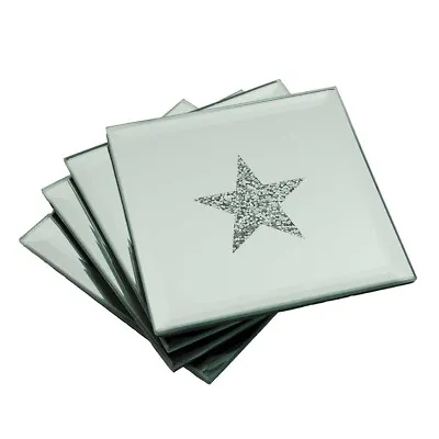Lustre Star Silver Sparkle Glitter Mirrored Glass Coaster Set Of 4 Mat Home Deco • £9.95