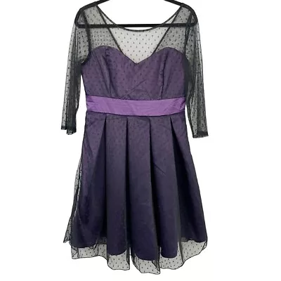 Lindy Bop Serephina Russian Violet Polka Dot Formal Dress Purple Black Size 8 • $29.99