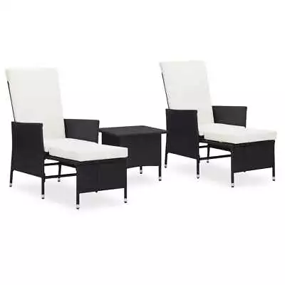 VidaXL 3 Piece Garden Lounge Set With Cushions Poly Rattan Black • $433.64