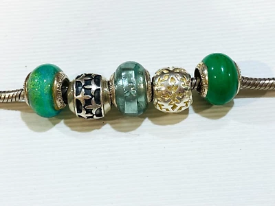 $49 • Buy Lovelinks Pastche Pandora 5 Sterling Silver Murano Glass Charms Beads Green