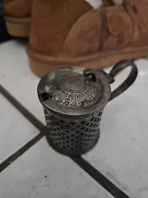 Silver Plate Handled Mustard Pot Jar Ornate Vintage • $12.50