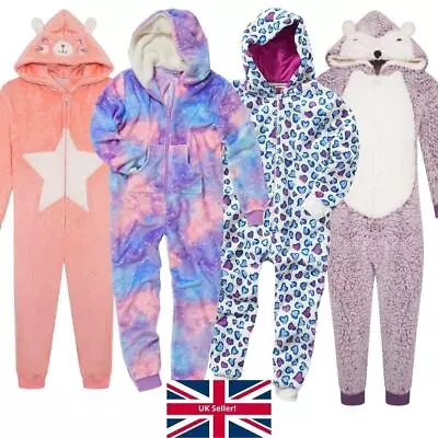£17.99 • Buy Girls Boys Fleece 1Onesie Onezi Love Hearts Galaxy Stars Jumpsuit Playsuit Hood
