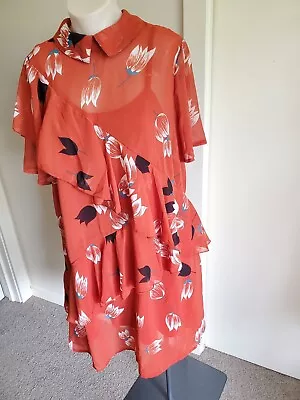 $40 • Buy Orange ASOS Size 16 Floral Spring Summer Dress Party Work W Slip Ruffle Light