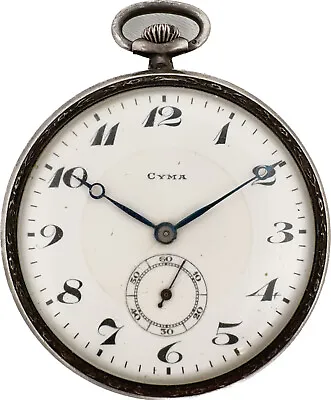 Antique 42.5mm Cyma 15 Jewel Mechanical Pocket Watch Sterling Silver Swiss Made • $75