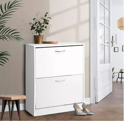 $98.95 • Buy 24 Pairs Shoe Cabinet Shoes Storage Rack Wooden 2 Door Organiser Shelf - White