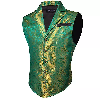 Mens Silk Victorian Suit Vest Tailored Collar Paisley Steampunk Gothic Waistcoat • $28.99