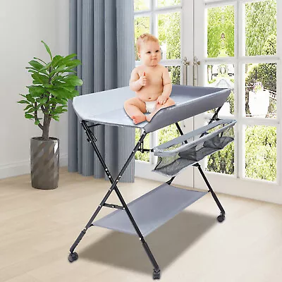 Baby Changing Table Newborn Baby Diaper Table Infant Changing Station W/ Wheels • £48