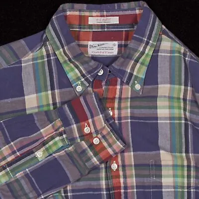 GANT Rugger Shirt Mens Large E-Z OBD Sunset Madras Purple Berry Plaid Cotton • £37.48