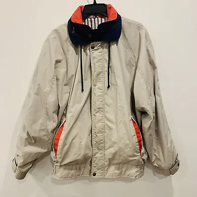 $3.99 • Buy Vintage 90s GANT Men's Jacket Size XL Beige Coat Lined Multi Pockets Hooded