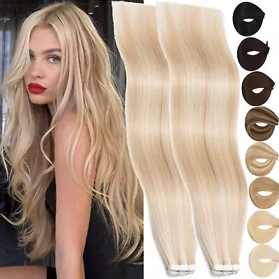 Tape In Hair Extensions 100% Remy Real Human Hair Seamless Skin Weft Highlight L • $21.07