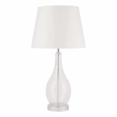 £24.99 • Buy Large Modern 56cm Table Lamp Bedside Light Clear Glass With White Fabric Shade