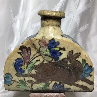 Antique Early 19th Cent. QAJAR DYNASTY SPICE JAR FLORAL BIRD DEER LZNIK STYLE • $450