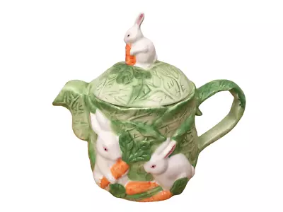 Asia Master Group Vtg. Multi-Colored Bunny Rabbit Cabbage 32 Oz. Ceramic Teapot • $29.88