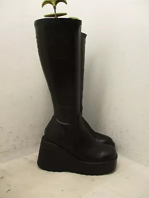 Steve Madden DUKE Black Leather Platform Wedge Heel Fashion Boots Size 6 M • $34.95