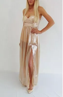 Summer Long Dress Party Long Maxi Dress Cocktail Prom Gown Gold Color Size XL • £11.99
