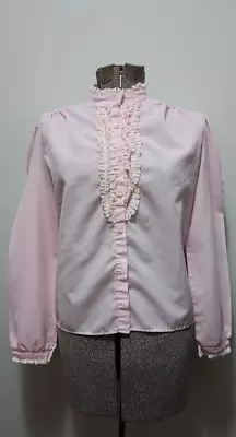 Vtg 70s Womens L/S Shirt PEARLIZED Button Front RHAPSODY Front Ruffle Lace • $11.50