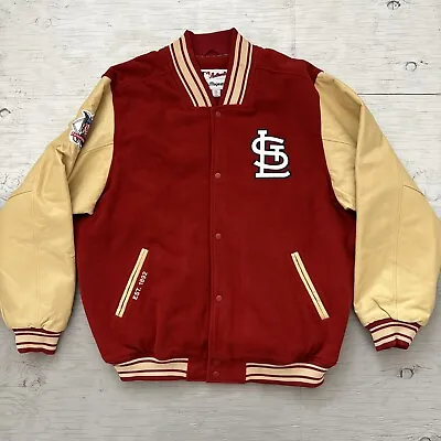 Vintage Majestic MLB St Louis Cardinals Letterman Leather Baseball Jacket 2XL • $299