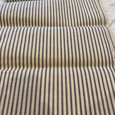Vintage Cotton Fabric CLASSIC Pillow Ticking Indigo Blue Stripes 3 Yards By 32  • $38