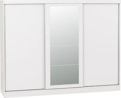 Nevada 3 Door Sliding Wardrobe With Mirror In White Gloss Hanging Rail Storage • £524.99