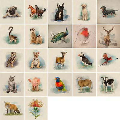 Watercolour Animal Print Cotton Rich Linen Fabric Craft Patchwork | Per Panel • £3.49