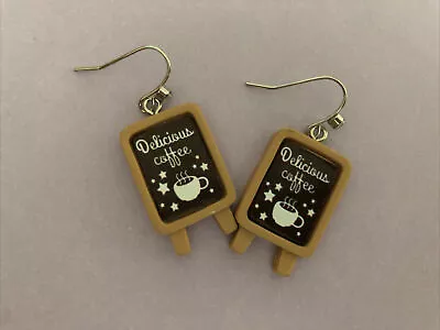 Adorable Chalkboard Sign Delicious Coffee Drop Earrings On French Wires NWOT • $6.49