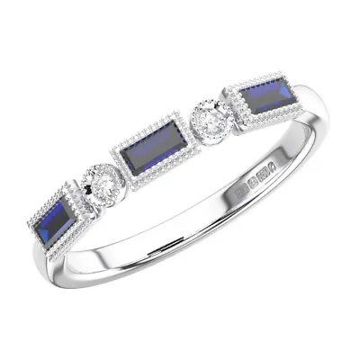0.45 Ct Round Cut Diamonds With Blue Sapphire Half Eternity Ring 9K White Gold • £232.96