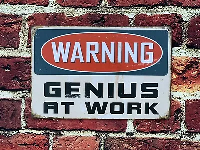 Genius At Work Vintage Retro Metal Student Study Office Wall Sign Large 8 X 12  • £5.74