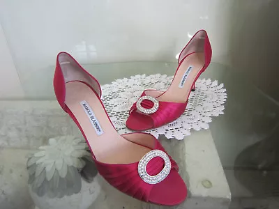 £249.58 • Buy  Manolo Blahnik SEDARABY Pink Magenta Satin JEWELED SHOES Wedding SZ 40 $755