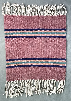 $14.99 • Buy Zapotec 100% Wool Mat Rosy Red Pink Green Hand Woven Wall Hanging Rug