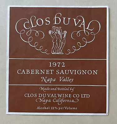 *Clos Du Val* CABERNET SAUVIGNON 1972  VINTAGE WINE LABEL Napa Valley UNUSED • $9.99