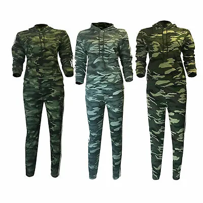 £13.99 • Buy New Womens Army Camouflage Side Stripe Jogging Bottom Lounge Pants Tracksuit Set