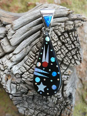 Celestial Vibrant Night Sky Micro Inlay Gemstone Sterling Silver 925 Pendant E25 • $79.95