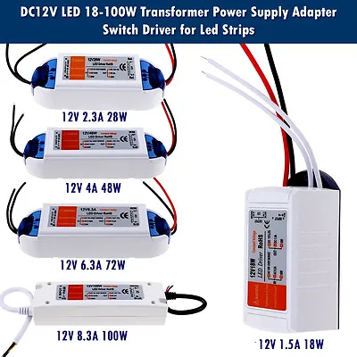 DC12V LED 18-100W Transformer Power Adaptor Driver For Led Strips MR 16 CCTV A++ • £6.89