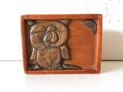 Copper Owl & Moon Wood Box Handmade Art Box Bird Art Trinket Box Stash Box Wood • $9.99