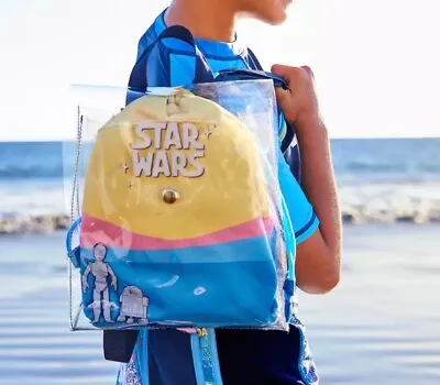 Star Wars Swim Bag Backpack For Kids Sky Blue Pink Yellow Multicolor C-3PO R2-D2 • $17.16