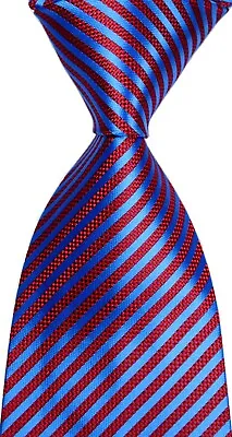 New Striped Tie Orange Blue Classic JACQUARD WOVEN 100% Silk Men's Tie Necktie H • $5.99