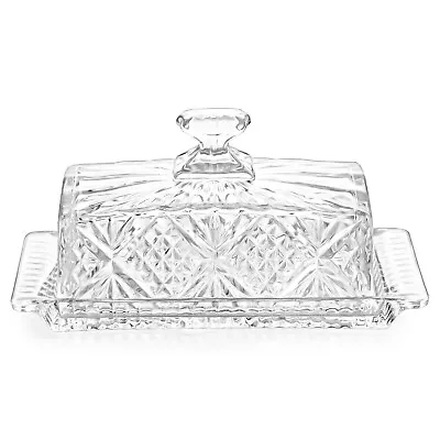 Dublin Crystal Glass Butter Dish W/ Lid Vintage Covered Butter Keeper Clear 8x4 • $26.95