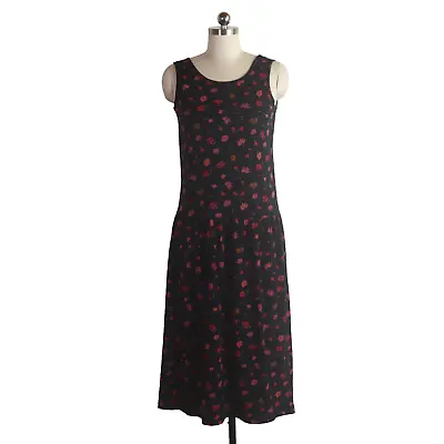 Vintage 90s Laura Ashley Dark Floral Drop Waist Jumper Dress S Cotton Knit Vtg • $58