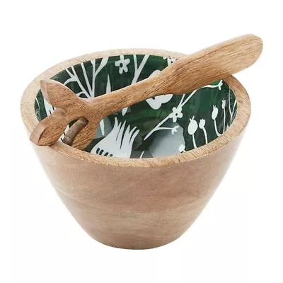 Mud Pie E2 Floral Dip Wooden Bowl & Spreader 5  Dia 3 H 48500265 - Select Design • $22.49