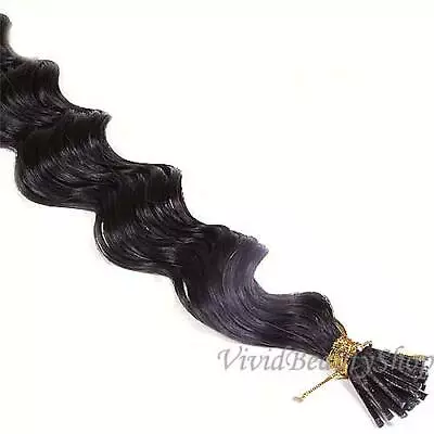 100 Deep Wave Curly I Stick Tip Micro Beads Remy Human Hair Extension Dark Brown • $129.99