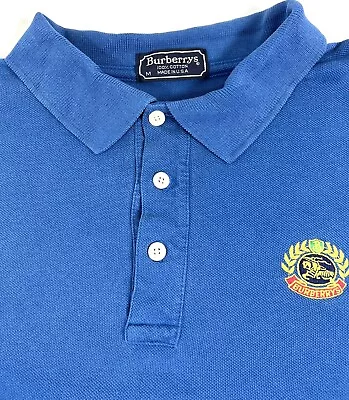 Vintage Burberrys Mens Medium Polo Shirt Blue Cotton Embroidered Made In USA 90s • $29.99
