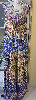 Size 12  Maxi Dress Peacock Blue & Yellow With Bling  Colourful • $14.50