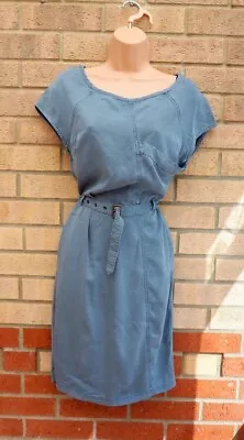 Warehouse Silver Blue Belted Shift Cargo Short Sleeve Tunic Casual Tea Dress 8 • £19.99