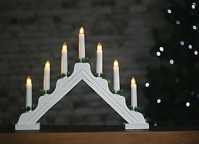 White 7 Bulb Candle Bridge Traditional Wooden Christmas Decoration Arch Light • £15.99