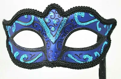 £14.95 • Buy Venetian Masquerade Ball Carnival Mask On Stick Hand Held Turquoise Blue & Black