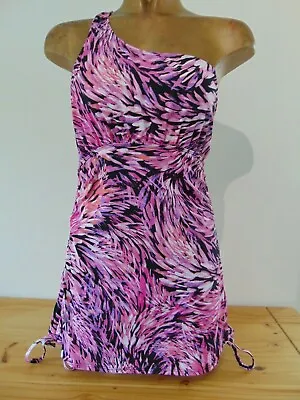 Magisculpt One Shoulder Pink Print Medium Control Swimsuit Dress UK 10 New + Tag • £7