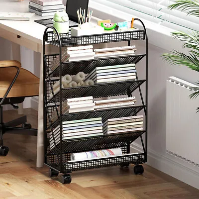 Movable Magazine Racks Bookshelf Shelving Organizer Storage Cart Shelf On Wheels • £12.95