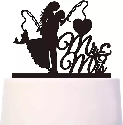 Fishing Wedding Cake Topper - Bride And Groom Embrace With MR & MRS Courtship An • $5.95